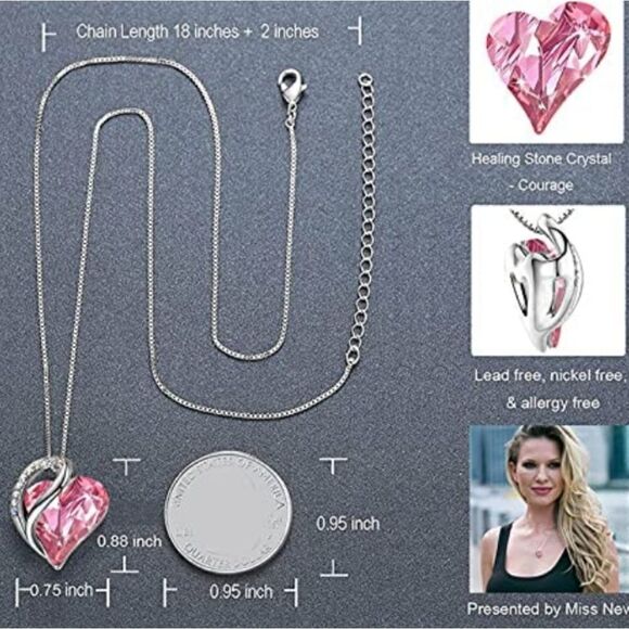 Heart Necklace with Crystal Pendant - Picture 3 of 4